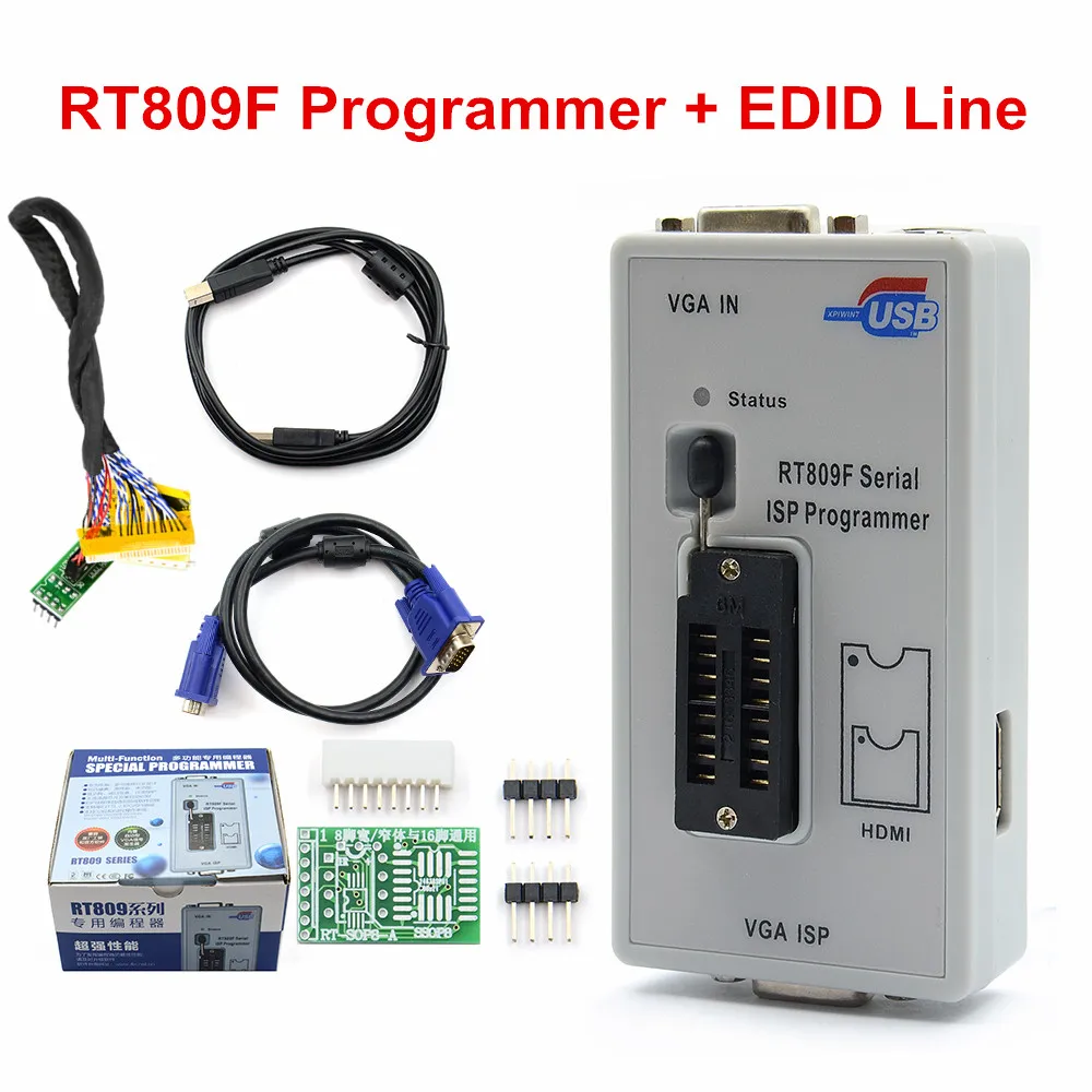 RT809F ISP LCD Programmer with Adapters SOP8 IC Test Clip SOP8/TSSOP8 Adapters KB9012/1.8V Adapter/ EDID Cable
RT809F ISP LCD Programmer with Adapters SOP8 IC Test Clip SOP8/TSSOP8 Adapters KB9012/1.8V Adapter/ EDID Cable