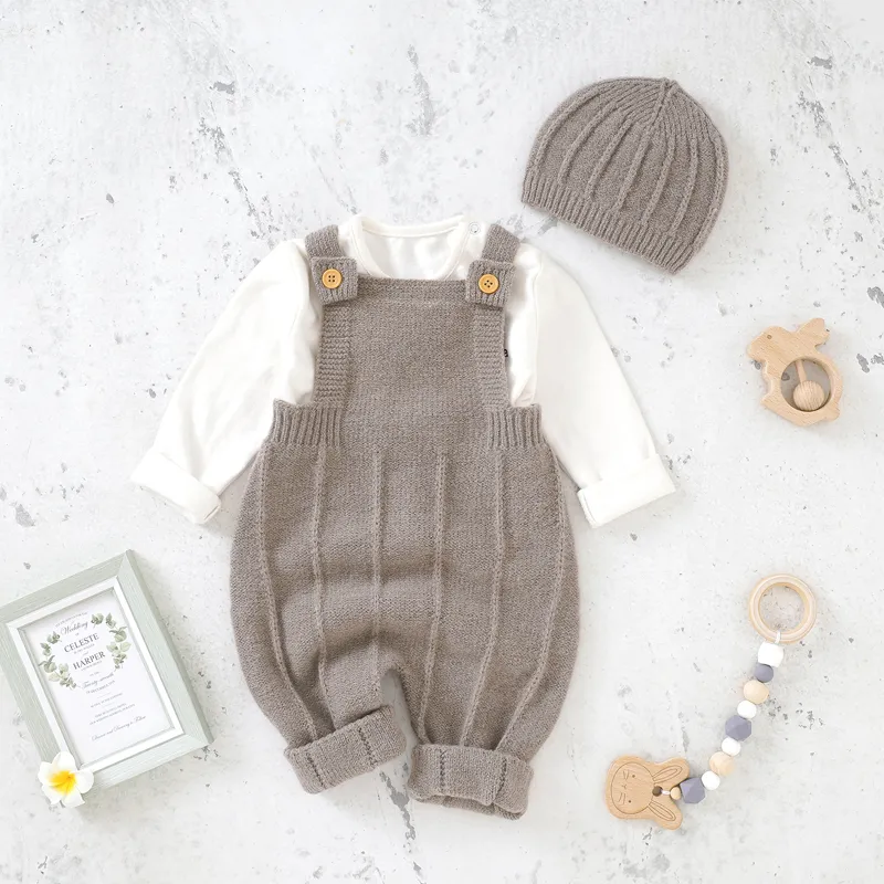 

Baby Boys Girls Rompers Hats Clothes Fashion Sleeveless Knitted Newborn Infant Netural Strap Jumpsuits Outfits Sets Toddler Wear