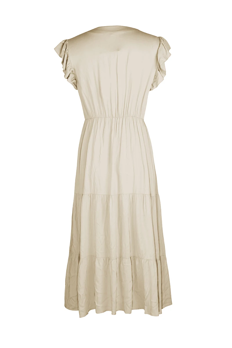 New Women's Spring Summer Leisure Vacation A Line Dress V Neck Sexy Flying Sleeve Solid Color Dresses New Women's Spring Summer Leisure Vacation A Line Dress V Neck Sexy Flying Sleeve Solid Color Dresses