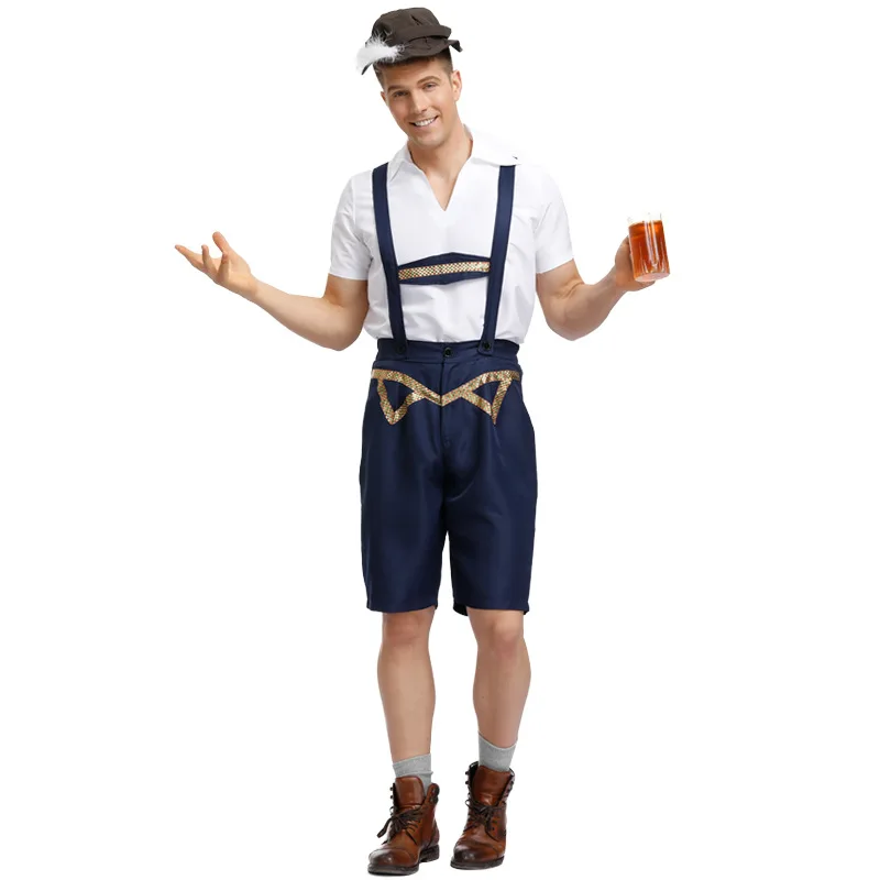 Germany Oktoberfest Lederhosen Costume Bavarian Beer Man Dark Blue Suspenders Shorts T-Shirt Hat Carnival Party Cosplay Suit
Germany Oktoberfest Lederhosen Costume Bavarian Beer Man Dark Blue Suspenders Shorts T-Shirt Hat Carnival Party Cosplay Suit
