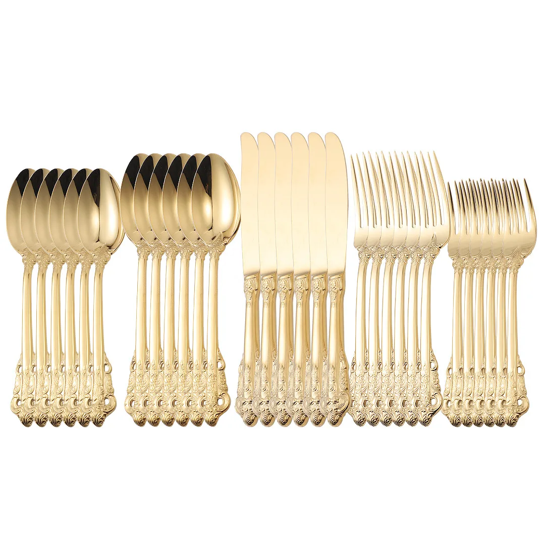 

30Pcs Golden Cutlery Set 304 Stainless Steel Dinnerware Set Kitchen Forks Knifes Spoons Silverware Gold Tableware Flatware Set