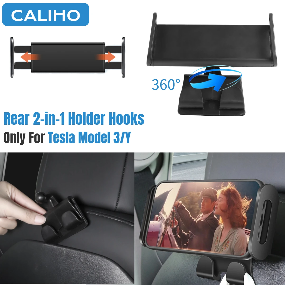

Back Seat Phone Holder Hook For Tesla Model 3 Y 360 Degree Rotate Stand Auto Headrest Bracket For Tablet PC iPad Mini Support
