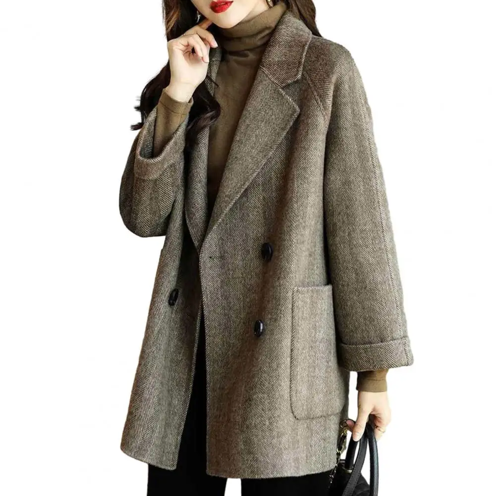Mid-length Women Jacket Elegant Women's Woolen Jacket with Turn-down Collar Double or Single Breasted for Autumn for Indoor
Mid-length Women Jacket Elegant Women's Woolen Jacket with Turn-down Collar Double or Single Breasted for Autumn for Indoor