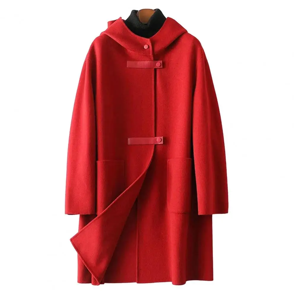 Jacket Women Autumn Winter Mid-length Woolen Coat Hooded Long Sleeve Pockets Single Breasted Thin Overcoat Women Streetwear 
Jacket Women Autumn Winter Mid-length Woolen Coat Hooded Long Sleeve Pockets Single Breasted Thin Overcoat Women Streetwear