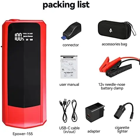 Peak Jump Starter with 20000mAh Portable Charger, Multifunctional 6-in-1 Emergency Tool, Advanced Safety Features, -Bright LED S
Peak Jump Starter with 20000mAh Portable Charger, Multifunctional 6-in-1 Emergency Tool, Advanced Safety Features, -Bright LED S