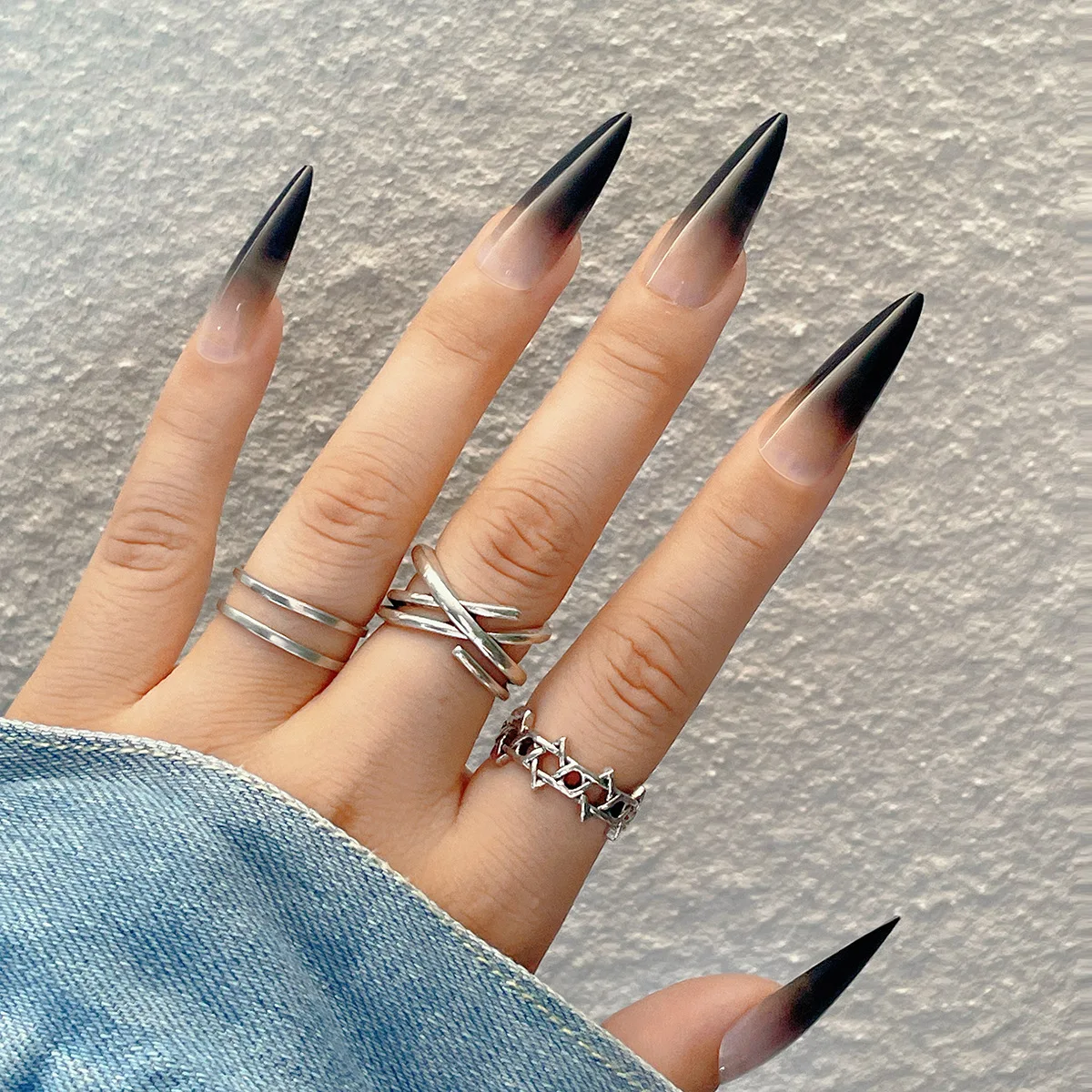 24Pcs Almond False Nails Long Stiletto Fake Nails Wearable Black Gradient Press on Nails with Design Full Cover Manicure Tips
24Pcs Almond False Nails Long Stiletto Fake Nails Wearable Black Gradient Press on Nails with Design Full Cover Manicure Tips