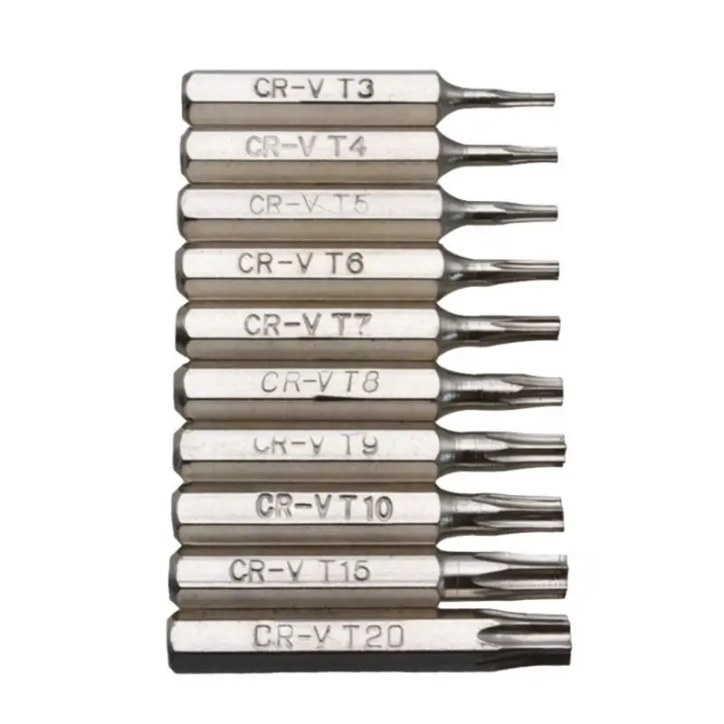 

10PCS CR-V Torx Screwdriver Bits Set T3 T4 T5 T6 T7 T8 T9 T10 T15 T20 Mobile Repair Bit Plum Blossoms Repairing Head