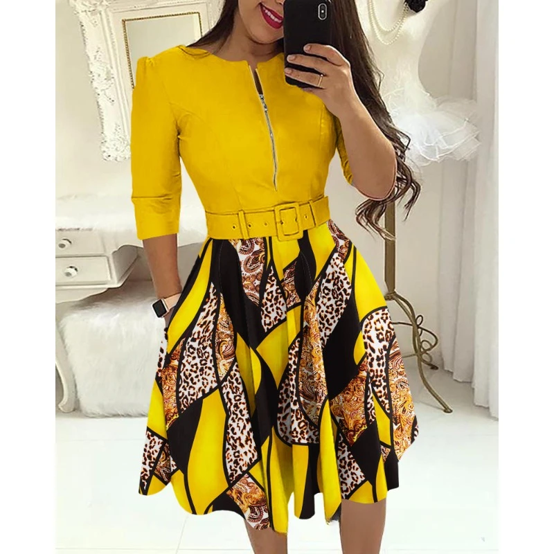 Autumn Commuting Female Fashion Irregular Contrast Color Zipper Design Print Dress with Belt Women's Casual Long Sleeved Dresses
Autumn Commuting Female Fashion Irregular Contrast Color Zipper Design Print Dress with Belt Women's Casual Long Sleeved Dresses