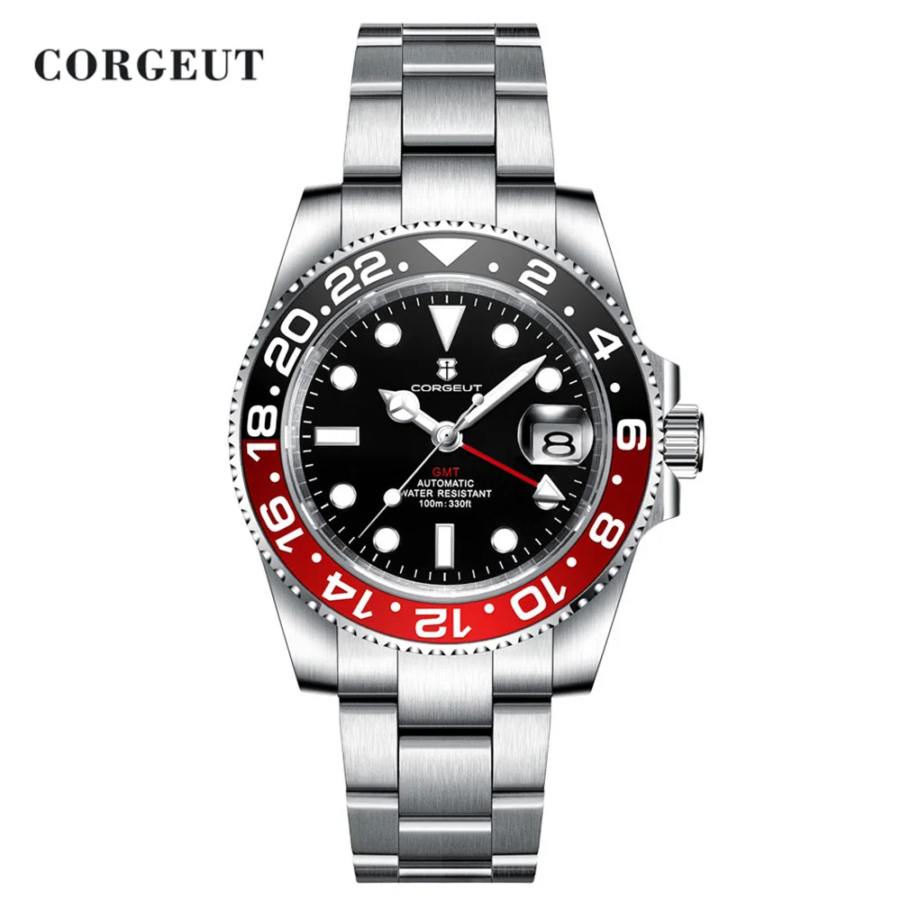 

Corgeut Luxury GMT Men 40mm Watch NH34 Automatic Mechanical Advanced Adventurer Waterproof Diving Date Watch Glow Sapphire Glass