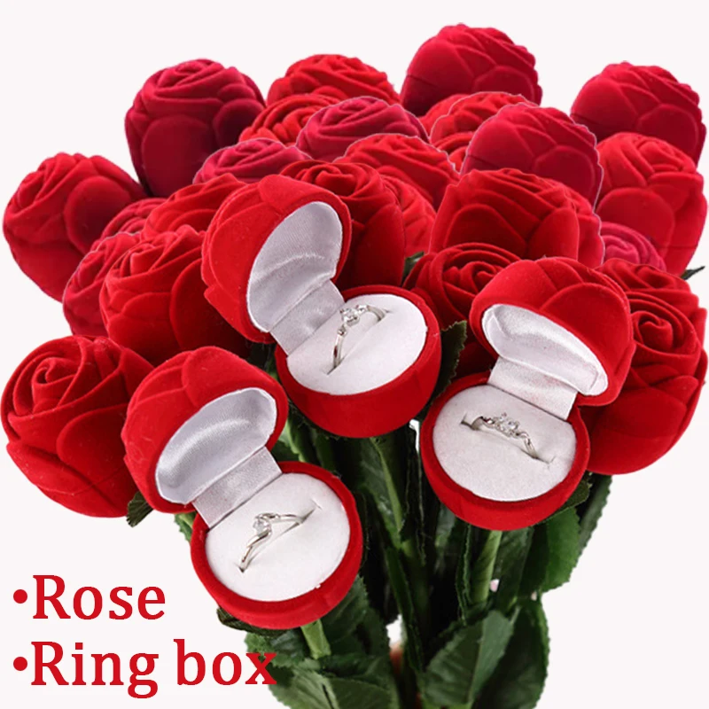 

Модная коробка для колец с розой, красная бархатная витрина для сережек, Подарочная коробка, свадебное и Помолвочное хранение, аксессуары для ювелирных изделий