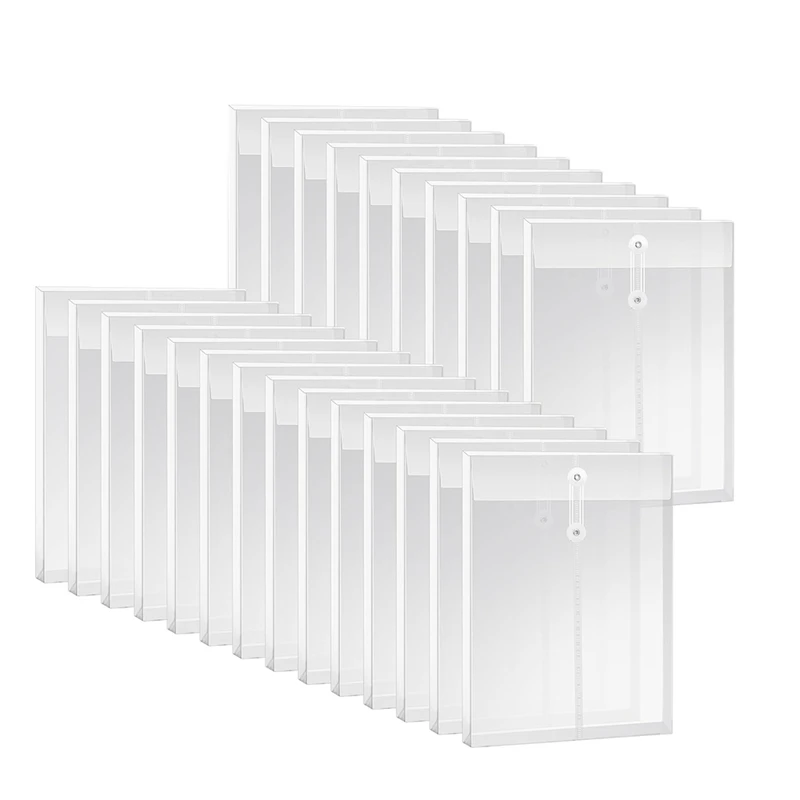 

A4 Size Clear Plastic Envelopes Set Kit With String Closure, Expandable Files Document Folder, File Bag Kit For Office 24Pcs