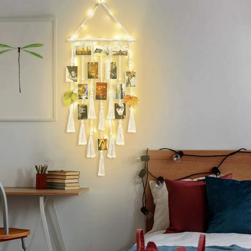 Boho Macrame Photo Display with LED Lights - 30 Clip Wall Gallery 3 S231a282591774a698110b4b6ec2757f3z