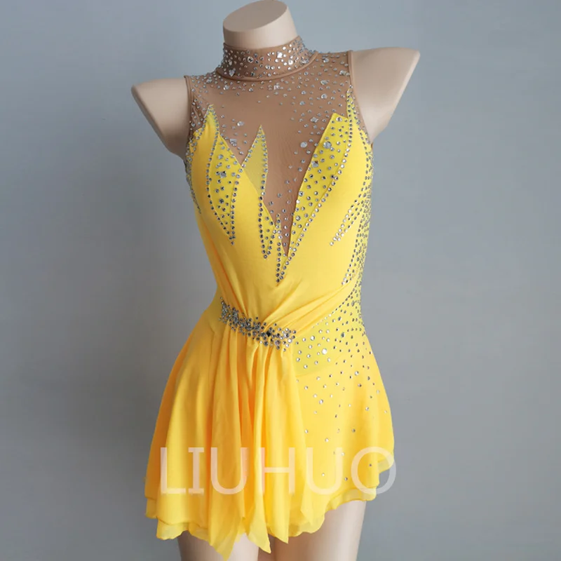 Figure Skating Dress Yellow Mesh Skirt Girls Sleeveless Competition Performance Manufacturers Custom
Figure Skating Dress Yellow Mesh Skirt Girls Sleeveless Competition Performance Manufacturers Custom