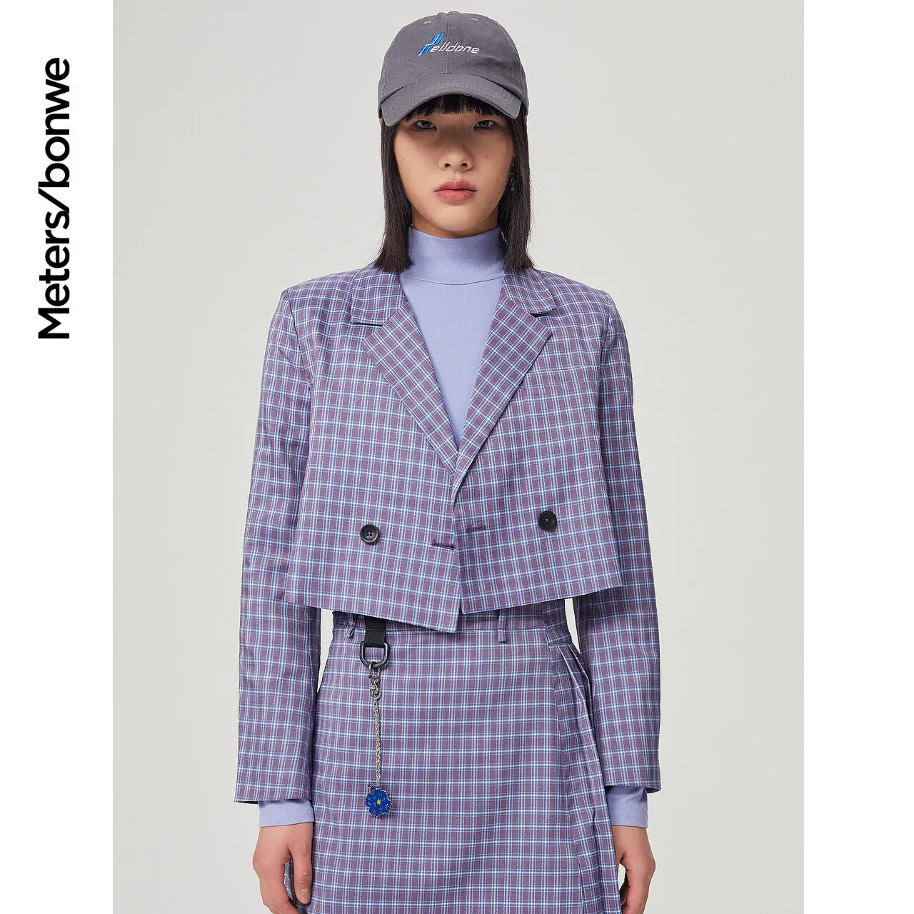 

Metersbonwe Check Blazers Women Spring New Short Suit Jackets Plaid Coat Urban Style Ladies Suits Brand Purple Coats Tops