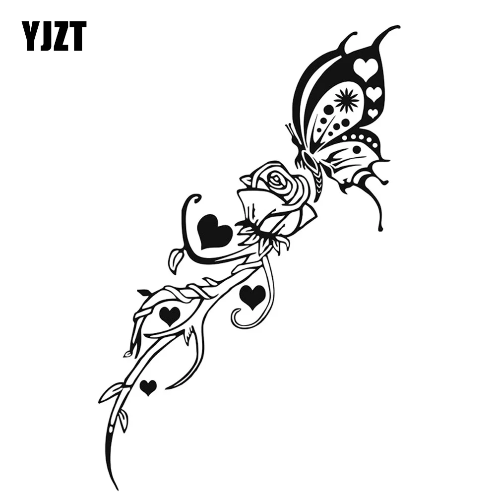 

YJZT 9.9*15.2CM Beautiful Rose Butterfly Car Sticker Stylish Motorcycle Vinyl Decals Black/Silver C7-1677