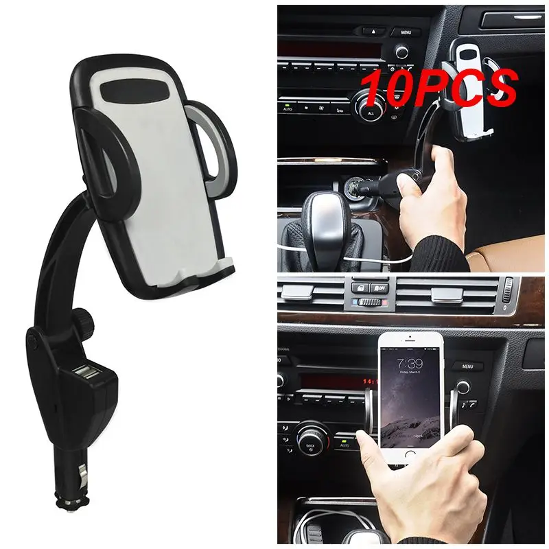 

10PCS 3-in-1 Car Mount Cigarette Lighter Rotatable Phone Holder with Dual USB Ports CSL88