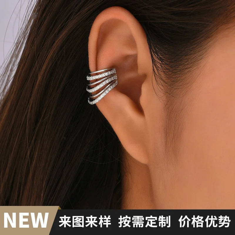 

JF2023 New Original Design Fashionable High Fashion Trend streamline Micro inlaid Zircon Earbone Clip Earrings Women Earclips