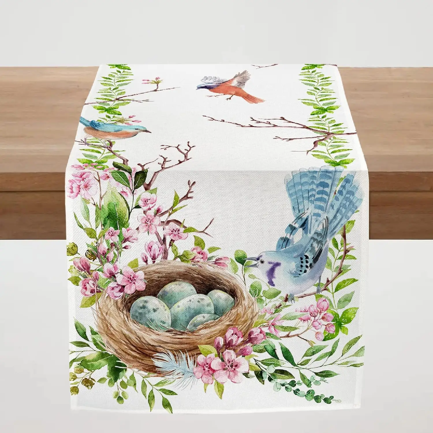 

Easter Spring Floral Leaf Bird Egg Summer Farmhouse Seasonal Linen Table Runners for Kitchen Dinning Holiday Party Table Decor