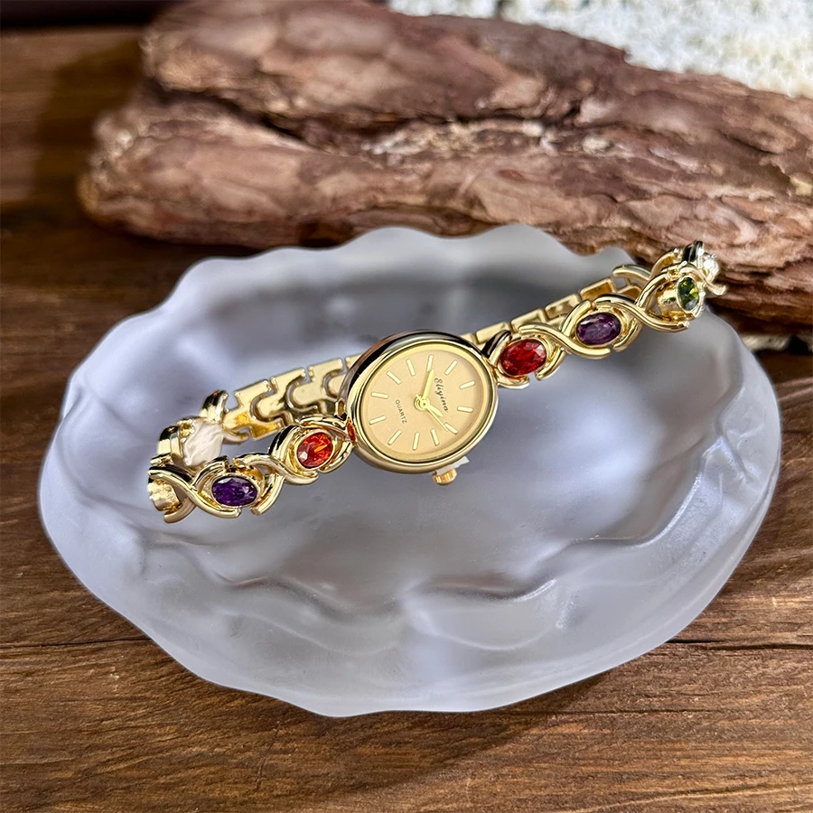 New Arrival TikTok Diamond Embedded Oval Shape Miniature Retro Rainbow Luxury Watch Elegant Compact Design Direct Sale New Arrival TikTok Diamond Embedded Oval Shape Miniature Retro Rainbow Luxury Watch Elegant Compact Design Direct Sale