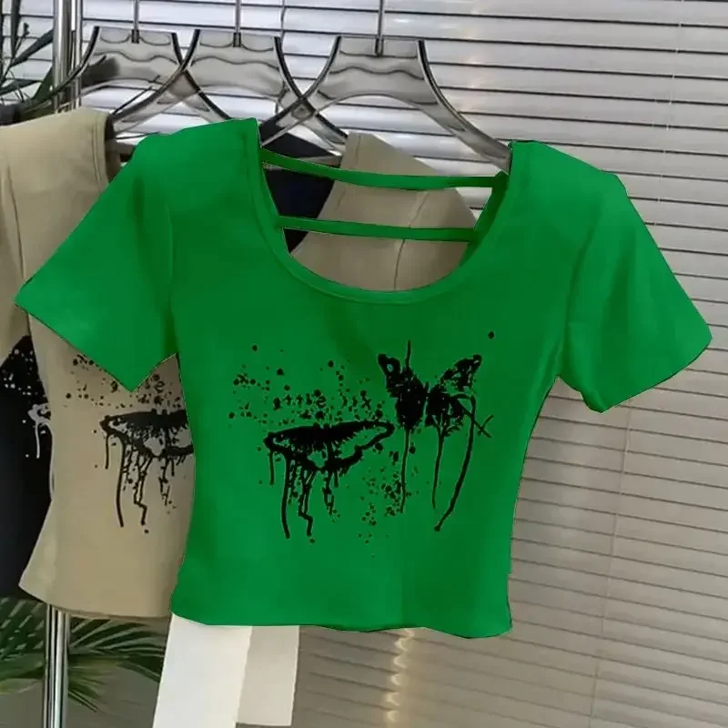 Женский короткий топ с открытой спиной, однотонная летняя футболка с открытым плечом, квадратным вырезом и коротким рукавом, с принтом бабочки
Женский короткий топ с открытой спиной, однотонная летняя футболка с открытым плечом, квадратным вырезом и коротким рукавом, с принтом бабочки