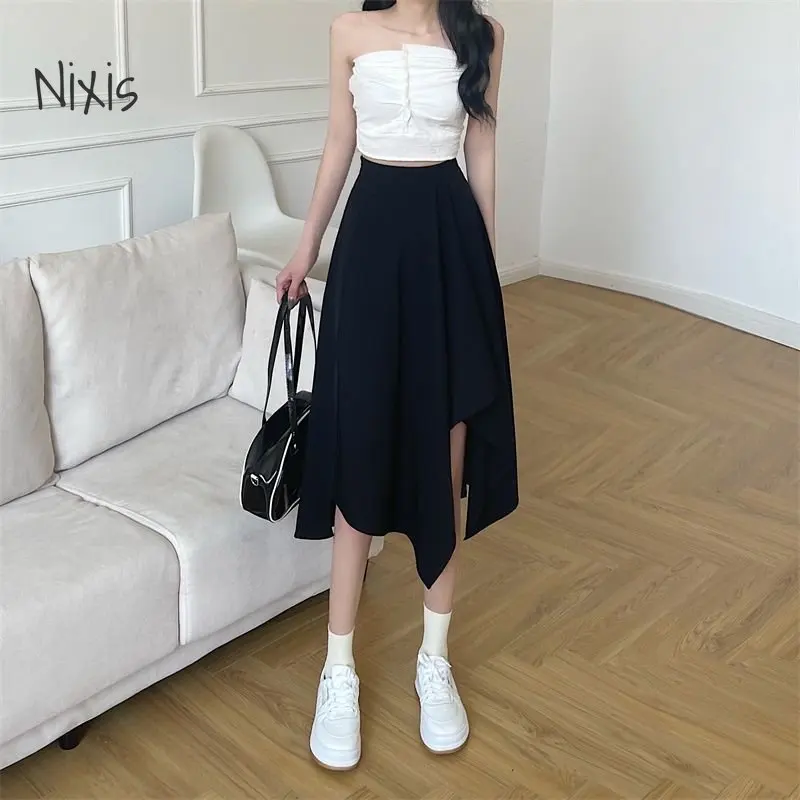 

Black Irregular Skirt Women Spring Summer High Waist Thin Mid-length Umbrella Skirts Plus Size Bottoms Vintage Y2k Clothes