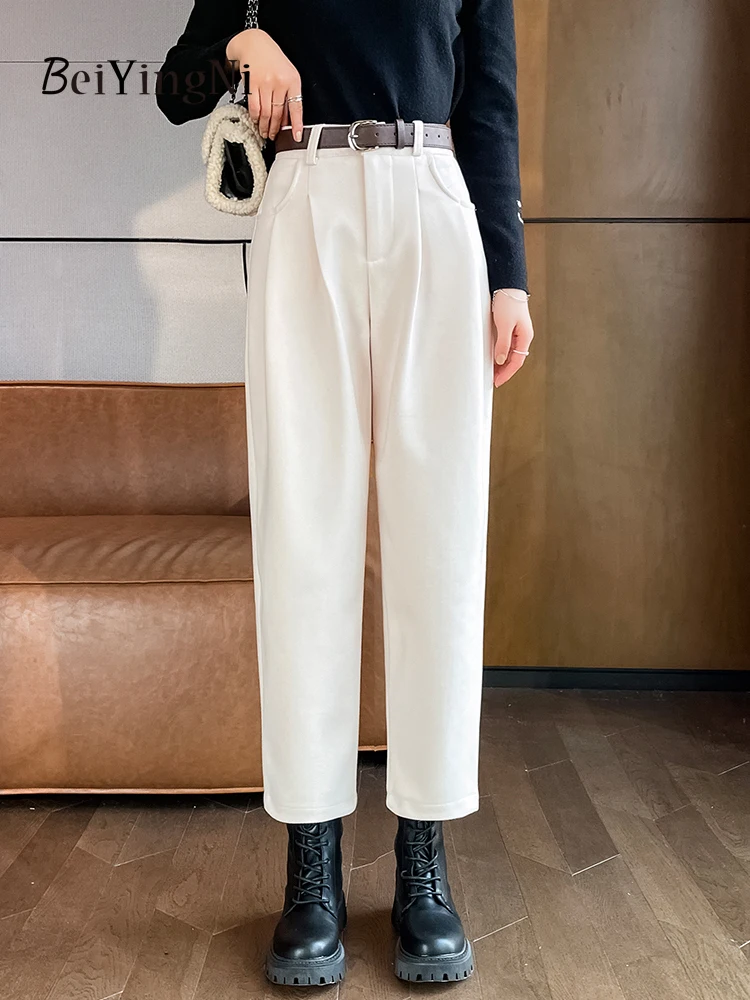 Beiyingni Autumn Winter Thick Straight Suit Pants Women Belted Elegant Korean Fashion Woolen Ankle-Length Harem Pants Female
Beiyingni Autumn Winter Thick Straight Suit Pants Women Belted Elegant Korean Fashion Woolen Ankle-Length Harem Pants Female