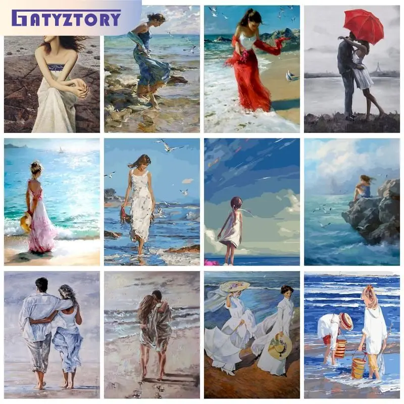 

GATYZTORY DIY Painting By Numbers With Frame Seaside Girl Number Painting Home Decors Paint Kit Handicrafts Gift For Adults Port