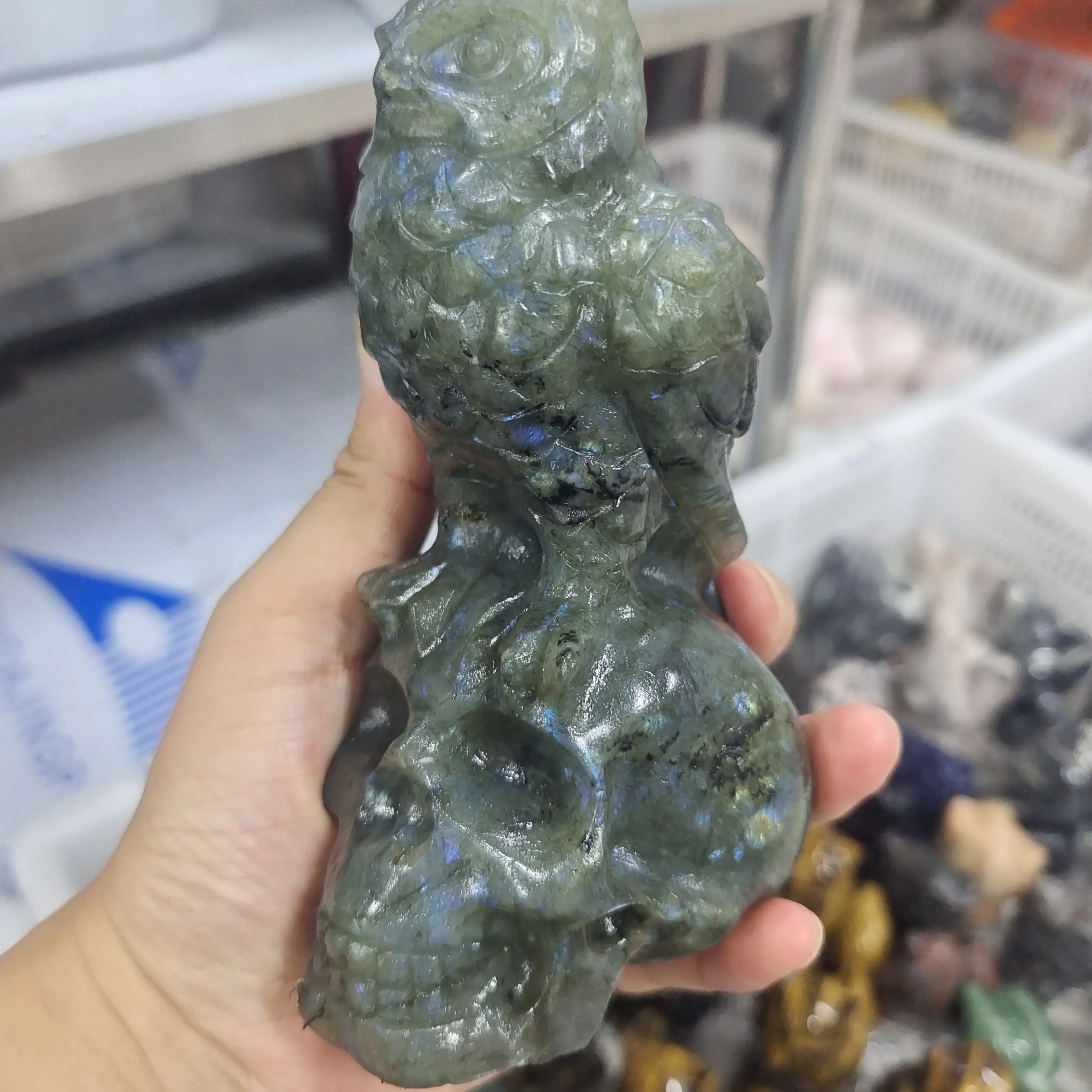 14cm Natural Crystal Owl Skull Labradorite Quartz Gemstone Cranium Reiki Healing Gemstone Crystal Crafts For Art Collection Gift
14cm Natural Crystal Owl Skull Labradorite Quartz Gemstone Cranium Reiki Healing Gemstone Crystal Crafts For Art Collection Gift