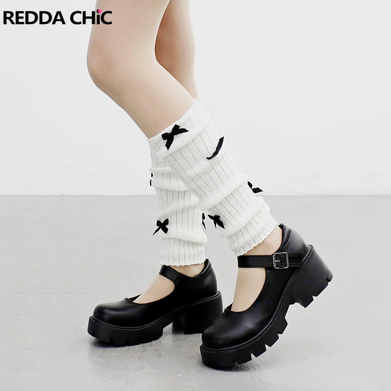 

ReddaChic 90s Retro Rib Knit Women's Leg Warmers Soft Cozy Lolita Jk Boots Cover Cute Bowtie Long Socks Aesthetic Y2k Clothes