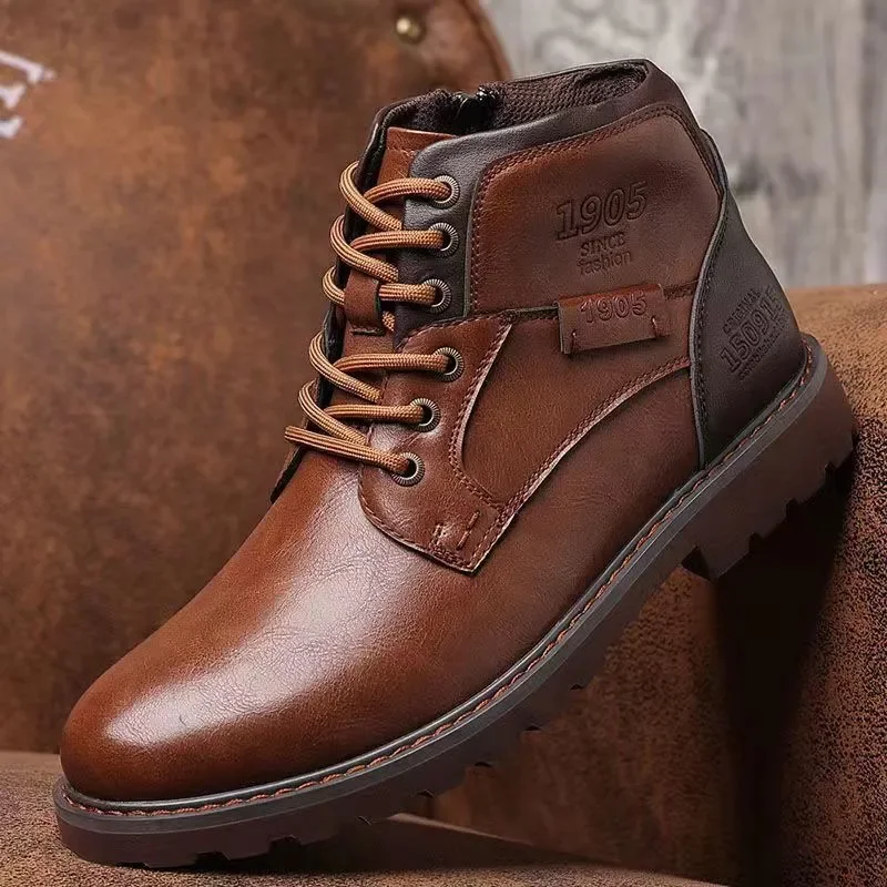Men Leather Ankle Boots Plus Size High Top Shoes Outdoor Work Casual Shoes Motorcycle Military Combat Boots Fashion Autumn Brown
Men Leather Ankle Boots Plus Size High Top Shoes Outdoor Work Casual Shoes Motorcycle Military Combat Boots Fashion Autumn Brown