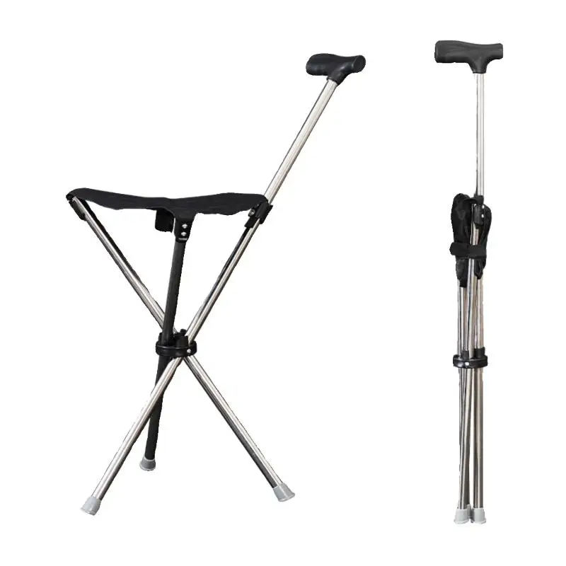 

Folding Elderly Crutch Stool Portable Anti Slip Disabled Walking Assist Stick Safety Cane Mobility Aids