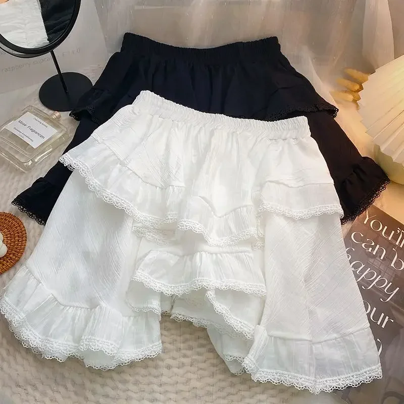 

Women's White High Waist Ruffled Irregular Pleated Loose Short Mini Skirts Female 2024 Summer New Tide
