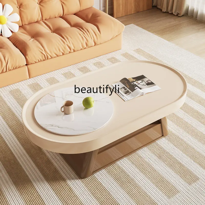 

zq Stone Plate Coffee Table Living Room Home Small Apartment Modern Table Cream Style Coffee Table TV Cabinet Combination