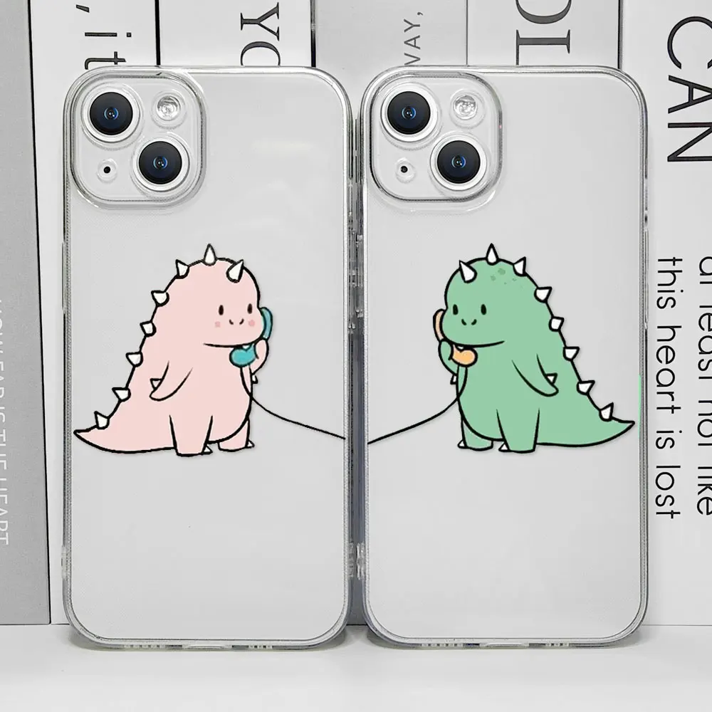 Cute Green Pink Dinosaur Couple Clear Phone Case for IPhone 13 12 11 14 15 16 Pro MAX XS X SE2 7 8 Plus Soft Paired Cover Fundas Cute Green Pink Dinosaur Couple Clear Phone Case for IPhone 13 12 11 14 15 16 Pro MAX XS X SE2 7 8 Plus Soft Paired Cover Fundas