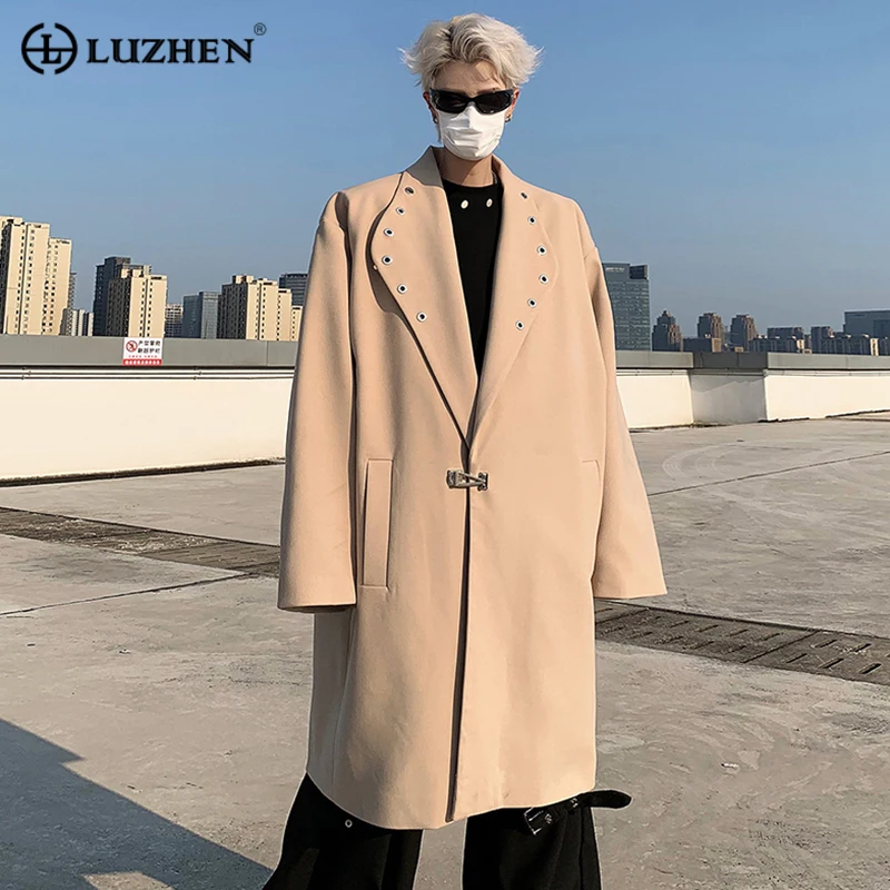 

LUZHEN Men Woolen Coat Niche Design Medium Length Suit Collar Wool Long Overcoat Fashion New Versatile Street Windbreaker 7182a2