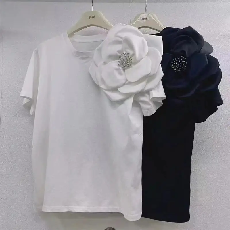 Summer New Solid Color Fashion Short Sleeve T-shirt Women High Street Casual Loose Pullovers Embroidered Flares All-match Tops
Summer New Solid Color Fashion Short Sleeve T-shirt Women High Street Casual Loose Pullovers Embroidered Flares All-match Tops