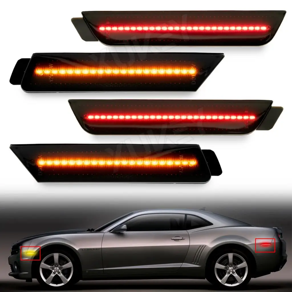 

4x Smoked Lens LED Side Marker Light Kit for Chevy 2010 2011 2012 2013 2014 2015 Camaro For Chevrolet Front/Rear Lamps Red/Amber