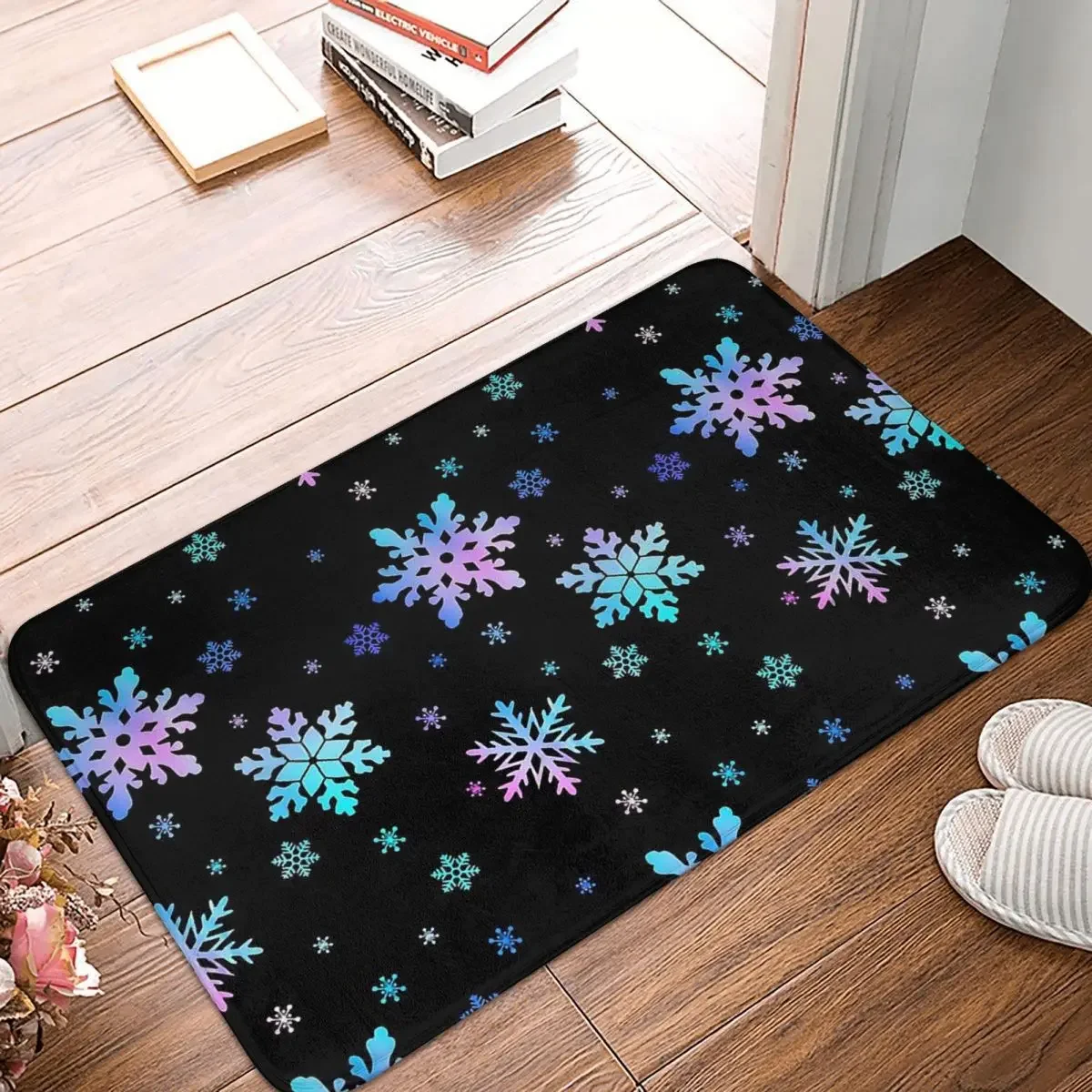 

Non-slip Doormat Neon Colorful Snowflakes Merry Christmas New Year Santa Claus Elk Snowflake Carpet Bath Kitchen Mat Welcome