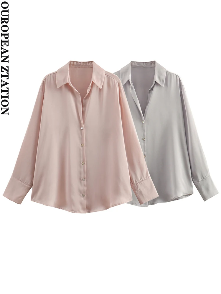 

PAILETE женские 2023 модные цветочные атласные свободные рубашки винтажные с длинным рукавом и пуговицами спереди женские блузки Блузы шикарные топы