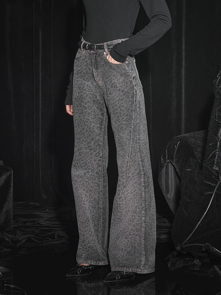 

Fashion Leopard Print Jeans Y2k Women 2024 Casual High Waisted Baggy Wide Leg Denim Pants Fashion Streetwear Retro Straight Jean