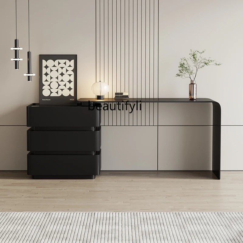 

Light Luxury Solid Wood Minimalist Dresser Chest of Drawers Integrated TV Bench for Bedroom Makeup Table Combination Storage