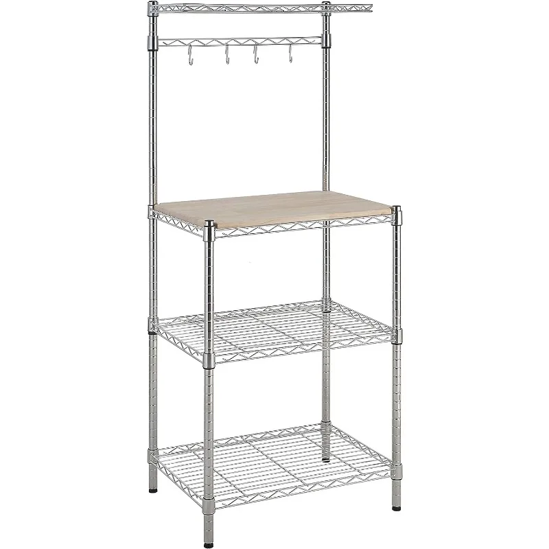 

3 Tier Kitchen Storage Baker's Rack With Removeable Top, Wood/Chrome, 18"D x 24" W x 59"H