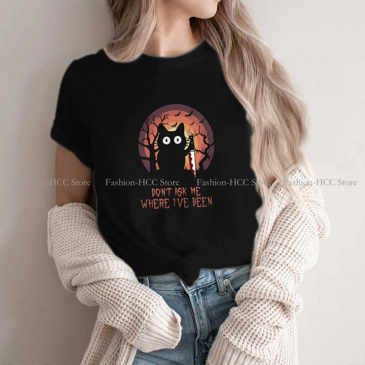 

Женская футболка из полиэстера с надписью «Cat What Murderous»