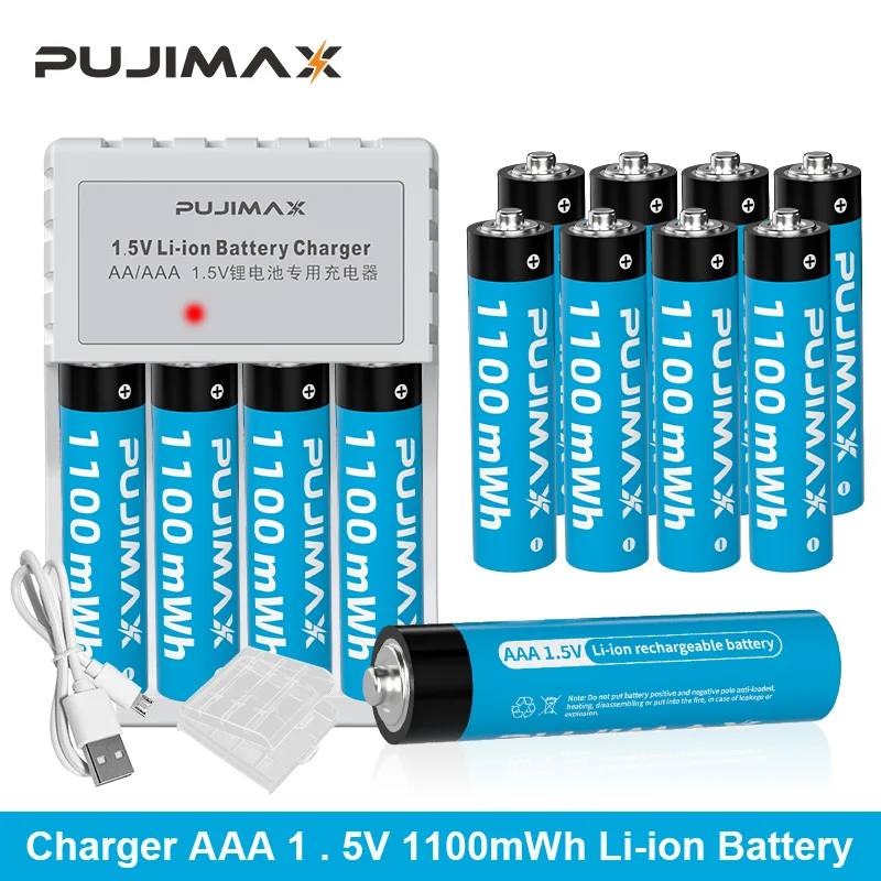 PUJIMAX 100% Original 1.5V AAA 1100mWh Rechargeable Lithium-ion Battery With USB Charger +Cable Battery Box For Clocks Toy
PUJIMAX 100% Original 1.5V AAA 1100mWh Rechargeable Lithium-ion Battery With USB Charger +Cable Battery Box For Clocks Toy