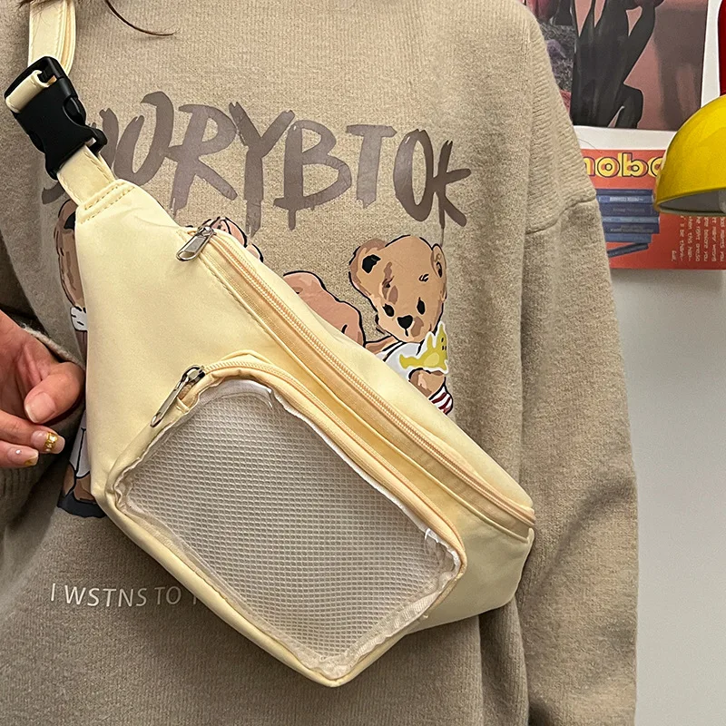 

Japanese Harajuku Chest Bag Women Transparent Pocket Kawaii Waist Bag College Student Crossbody Bags New Purses Bolso De Hombro