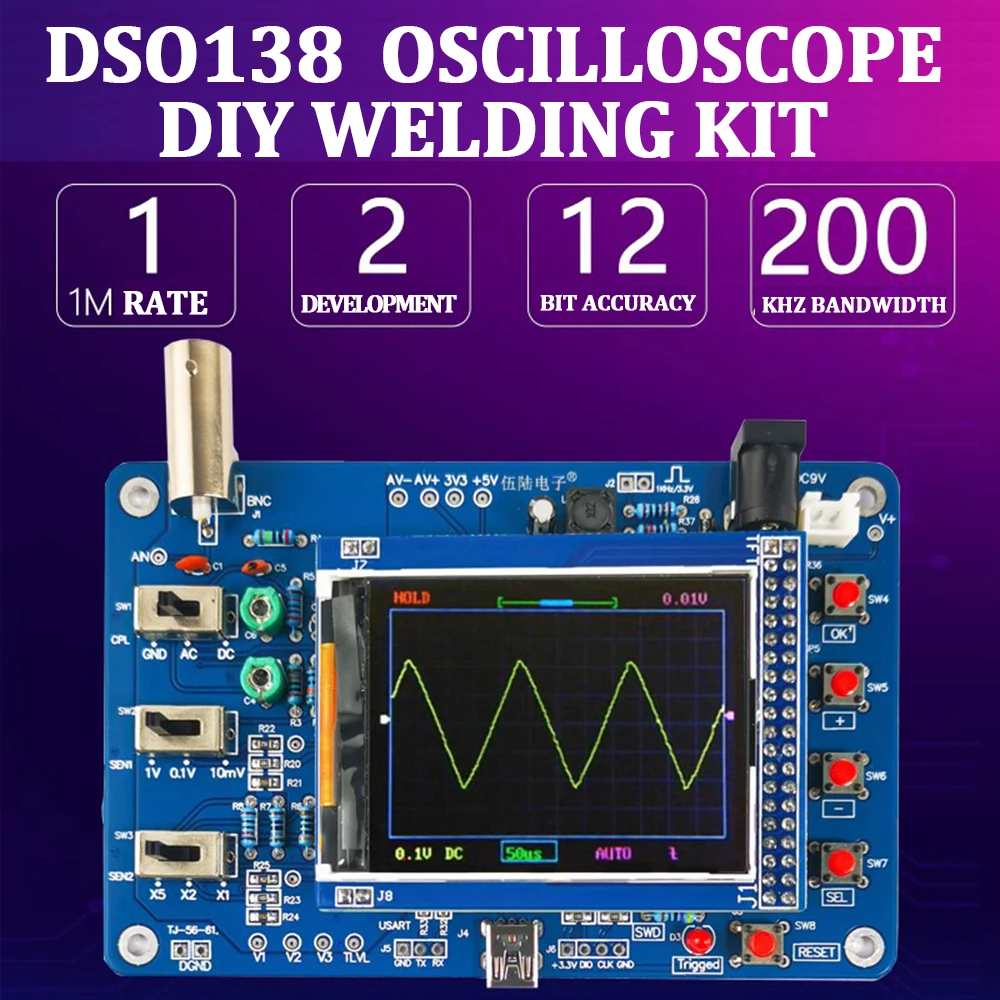 Набор цифрового осциллографа DSO138, совместим с STM32F103C8T6, однокристальный микрокомпьютером для сварки «сделай сам»
Набор цифрового осциллографа DSO138, совместим с STM32F103C8T6, однокристальный микрокомпьютером для сварки «сделай сам»