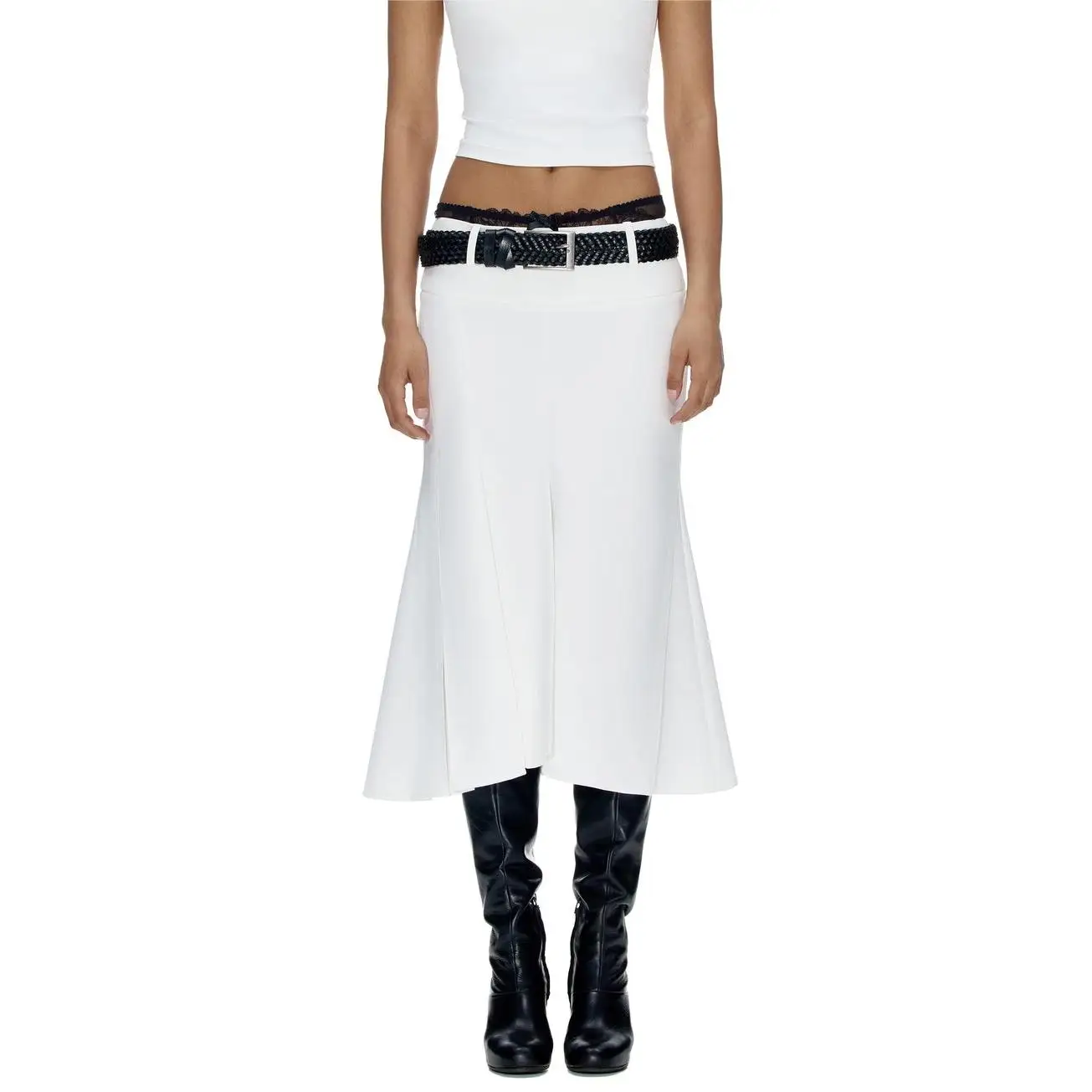 

Midi skirts vintage clothes korean style skirts for women white skirt high waisted Trumpet asymmetrical skirt elegant black slit