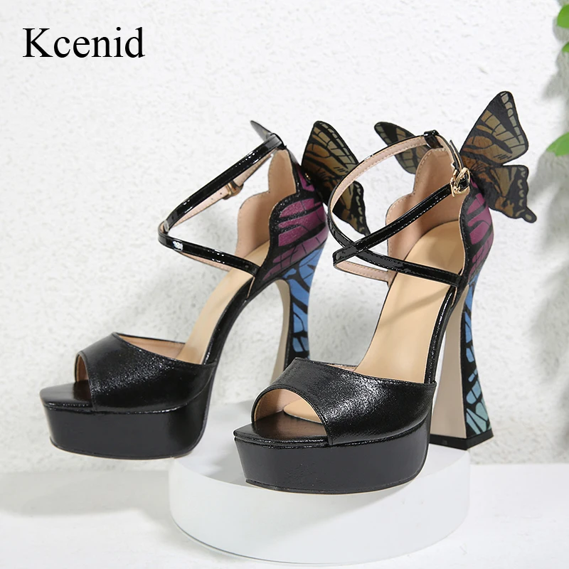 

Kcenid Butterfly-knot Gladiator Sandals Women Peep Toe Platform Sandals Super High Heels Narrow Band Ankle Strap Wedding Shoes