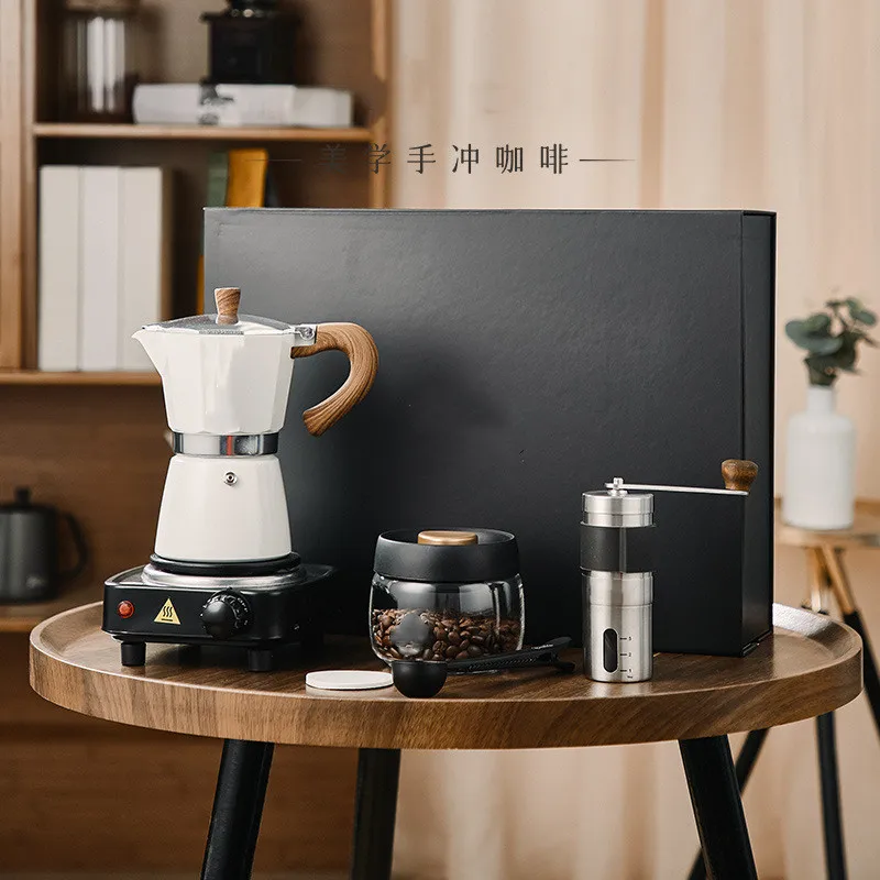 Mocha Pot Set Italian Coffee Brewer Gift Hand Grinder Coffee Maker Hand Brewer Set
Mocha Pot Set Italian Coffee Brewer Gift Hand Grinder Coffee Maker Hand Brewer Set