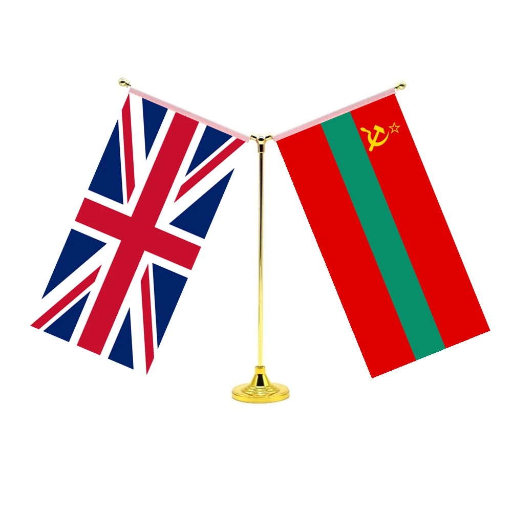 

14x28cm Mini Transnistria Flag Desktop Standing Friendship Set With Two Flags Of Britain UK United Kingdom And Transnistria
